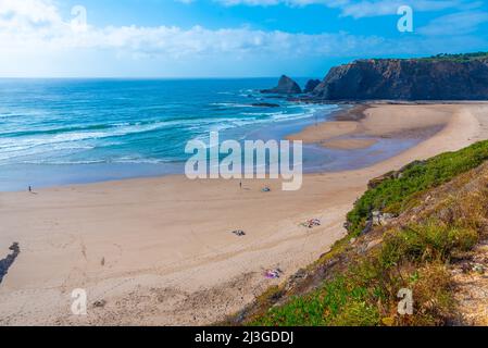 Vista di Praia de Odeceixe in Portogallo. Foto Stock