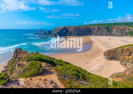 Vista di Praia de Odeceixe in Portogallo. Foto Stock