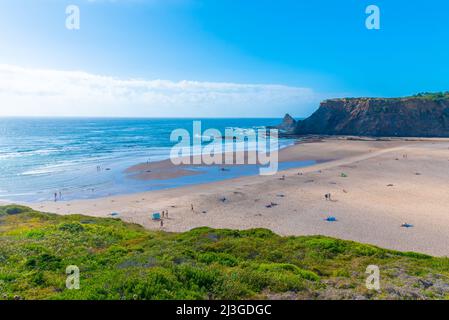 Vista di Praia de Odeceixe in Portogallo. Foto Stock