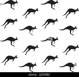 Motivo vettoriale senza cuciture con silhouette in canguro nero isolato su sfondo bianco Illustrazione Vettoriale
