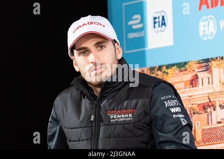Roma, Italia. 08th Apr 2022. Antonio Giovinazzi (DRAGON/PENSKE AUTOSPORT) partecipa alla conferenza stampa dell'e-Prix di Roma 2022 nell'ambito della stagione mondiale ABB FIA Formula e 8 a Roma. Credit: SOPA Images Limited/Alamy Live News Foto Stock
