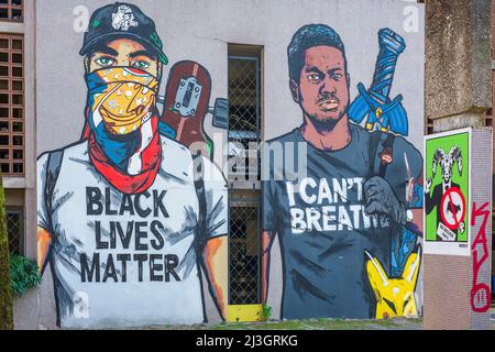 Francia, Isere, Grenoble, Black Lives Matter murale dell'artista francese Combo per la Street Art Fest Grenoble Alpes 2020 Foto Stock