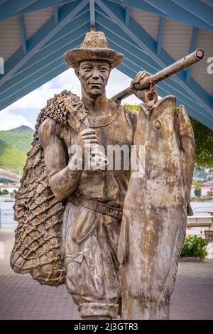 America, Caraibi, piccole Antille, Antille francesi Occidentali, Saint-Martin, Marigot, scultura di pescatori tradizionali Foto Stock