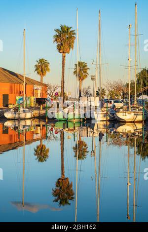 Francia, Herault, Meze, villaggio sulle rive del Etang de Thau, il porto principale Foto Stock