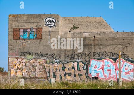 Francia, Loira Atlantica, penisola di Guerande, le Croisic, Costa selvaggia, Blockhouse tagged, Les Oides di Charles Cantin Foto Stock