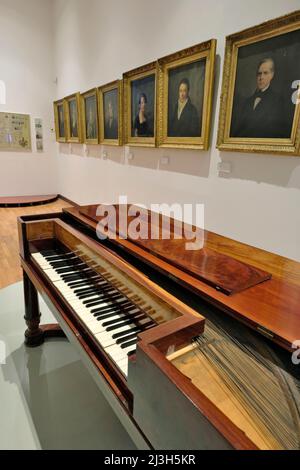 Francia, Alto Reno, Mulhouse, museo Impression sur Etoffes, ritratti della famiglia Schwartz di industriali, pianoforte forte Foto Stock
