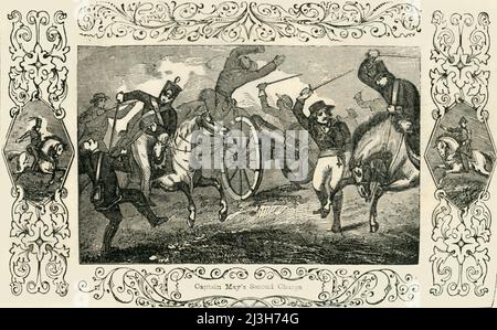 "Secondo addebito del capitano maggio", 1849. Il soldato americano Charles Augustus May condusse un'accusa di cavalleria contro l'artiglieria messicana nella battaglia di Resaca de la Palma durante la guerra messicano-americana. Da "Storia pittorica del Messico e la guerra messicana", di John Frost, LL.D.. [Thomas, Cowperthwait and Co., Philadelphia, 1849] Foto Stock