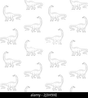 Vettore senza giunture modello di disegno a mano diplodocus brachiosaurus dinosauro isolato su sfondo bianco Illustrazione Vettoriale