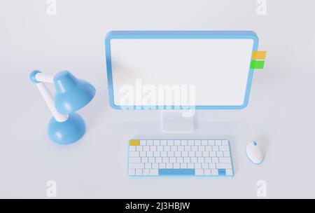 Area di lavoro con rendering computer 3D Foto Stock