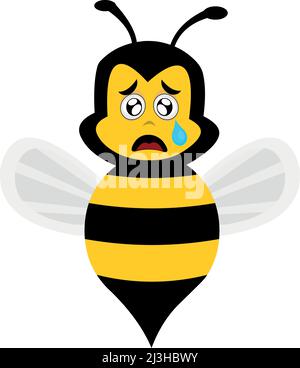 Illustrazione vettoriale di un'ape cartoon, con un'espressione triste, piangendo con una lacrima che cade dall'occhio Illustrazione Vettoriale