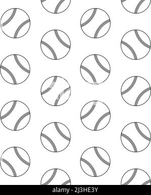 Motivo vettoriale senza cuciture di palline da baseball piatte a profilo nero isolate su sfondo bianco Illustrazione Vettoriale
