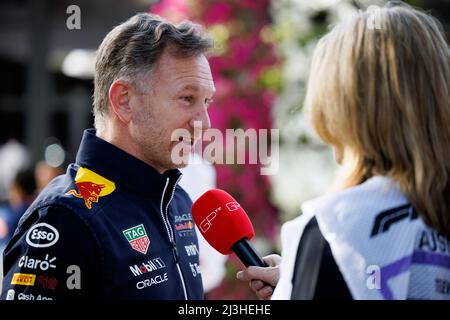 Melbourne, Australia. 08th Apr 2022. Christian Horner, Team Principal per Red Bull durante le prove libere 1 al Gran Premio di Formula uno australiano sul circuito Albert Park Grand Prix 8. Aprile, 2022. Credit: Corleve/Alamy Live News Foto Stock