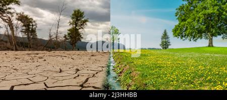 Cambiamento climatico dalla siccità al paesaggio verde Foto Stock