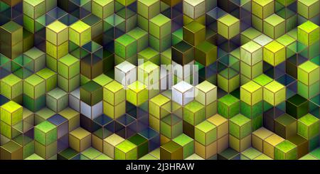 Colorati 3D cubi blocchi ornamento trama sfondo. (Piastrelle senza giunture, 3D rendering grafico generato digitalmente dal computer). Foto Stock