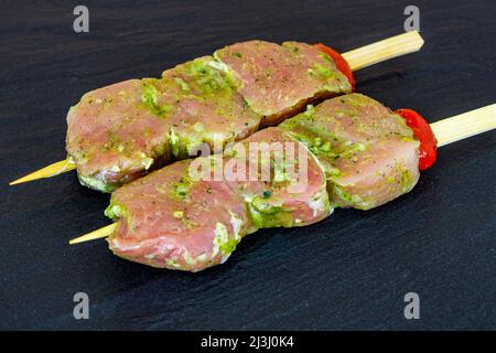 Spiedino di maiale marinata al barbecue Foto Stock