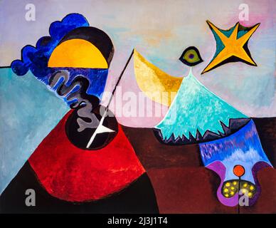 Pittura di Pia Bühler, olio su tela immagine simbolica per la nota storia dell'autore francese Antoine de Saint-Exupéry: Il piccolo principe più noto cita da essa: 'Si vede bene solo con il cuore. L'essenziale è invisibile agli occhi." Foto Stock