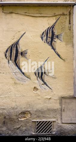 Graffiti nella città vecchia di Montpellier Foto Stock