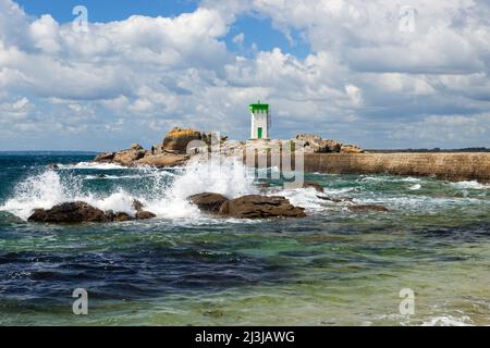 Faro di Trévignon, nei pressi di Pont-Aven nel sud del Finistère, Francia, Bretagna, Finistère dipartimento Foto Stock