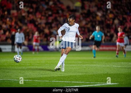 Llanelli, Regno Unito. 08th Apr 2022. Wales v France, FIFA Women’s World Cup Qualifier, Parc Y Scarlets, Llanelli, UK, 8/4/22: PIC di Andrew Dowling Photography/Alamy Live news Credit: Andrew Dowling/Alamy Live News Foto Stock