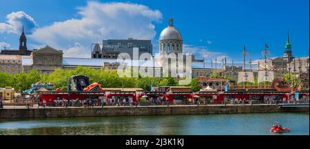 Bonsecours Basin e Bonsecours Market, Porto Vecchio di Montreal; Montreal, Quebec, Canada Foto Stock