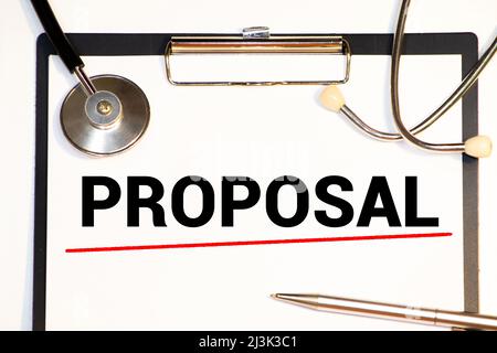 PAROLA DI PROPOSTA su carta di indice della scheda, concetto medico. Foto Stock