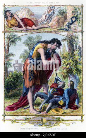 Varie scene del progresso di Pilgrim di John Bunyan, che mostrano la disperazione cristiana e Gigante, da una pubblicazione del 19th secolo Foto Stock