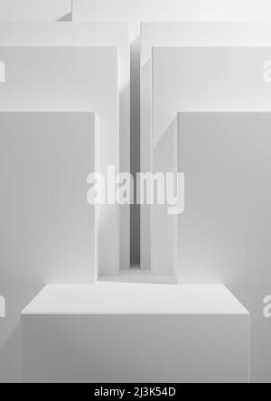 Bianco, grigio chiaro, nero e bianco 3D rendering semplice, minimo, sfondo geometrico per podio prodotto, modello display stand per la presentazione posteriore Foto Stock