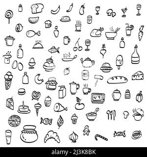 set di icone del vettore di illustrazione degli alimenti disegnato a mano isolato su sfondo bianco art. Illustrazione Vettoriale