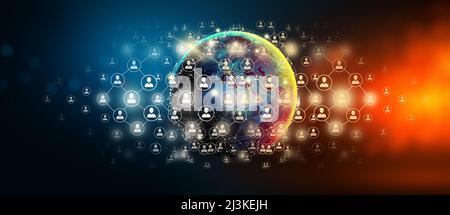 Business mondiale, persone e concetto di connessione di rete con Abstract background. Tecnologia di comunicazione per internet business e social network. Foto Stock