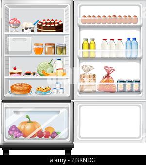 Frigorifero con molte illustrazioni sul cibo Illustrazione Vettoriale