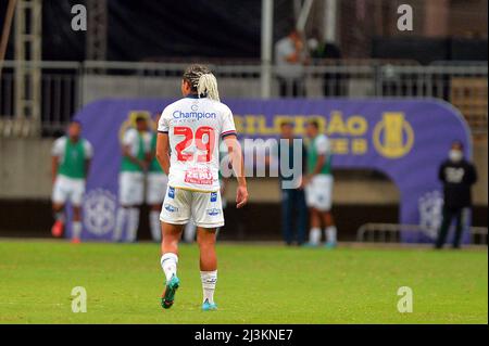 Salvador, Bahia, Brasile. 8th Apr 2022. Campionato Brasiliano di Calcio - seconda Divisione - Bahia vs Cruzeiro. 8 aprile 2022, Salvador, Bahia, Brasile: Partita di calcio tra Bahia e Cruzeiro, valida per il round 1st del Campionato brasiliano di calcio seconda Divisione, tenutosi all'Arena Fonte Nova Stadium, a Salvador, Bahia, venerdì (8). Bahia ha vinto la partita 2-0, con gol segnati da Victor Jacare. Credit: Walmir Cirne/TheNews2 (Credit Image: © Walmir Cirne/TheNEWS2 via ZUMA Press Wire) Credit: ZUMA Press, Inc./Alamy Live News Foto Stock