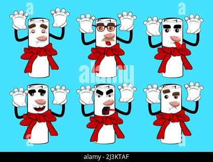 Carta arrotolata con nastro rosso come diploma sta cercando di spaventare voi. Personaggio cartoon. Illustrazione Vettoriale