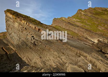 Scogliere della costa atlantica vicino a Hartland Point, Devon, Inghilterra.; Damehole Point, Devon, Gran Bretagna. Foto Stock