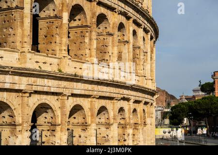 Colosseo, rovine dell'antico anfiteatro di Roma; Roma, Italia Foto Stock