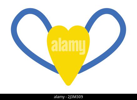 Amore elemento clipart Ucraina. Cuori vettoriali blu e giallo con ali, colori della bandiera Ucraina Illustrazione Vettoriale