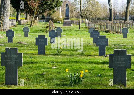 Tombe tedesche della prima Guerra Mondiale, necropoli militare, Zuydcoote, Nord, Hauts-de-France, Francia Foto Stock