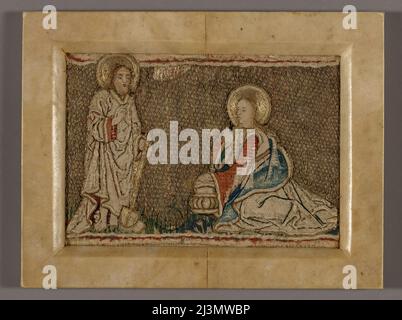 Foto (probabilmente da una banda di Orphrey che raffigura Cristo davanti a Maria Maddalena), Germania, 1400/25. Foto Stock
