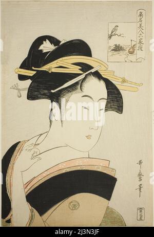 Takashima Ohisa, dalla serie "celebri bellezze paragonate ai sei poeti immortali (Komei bijin rokkasen)", Giappone, c.. 1795/96. Foto Stock