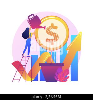 Investimenti finanziari. Analisi delle tendenze di mercato, investimenti in aree lucrative, concentrandosi su progetti redditizi. Progetto di finanziamento di imprese. V Illustrazione Vettoriale