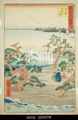 Hamamatsu: I famosi pini murmuring (Hamamatsu, meisho zazanza no matsu), no 30 dalla serie "luoghi famosi delle cinquantatre stazioni (Gojusan tsugi meisho zue)," anche noto come il Tokaido verticale, 1855. Foto Stock