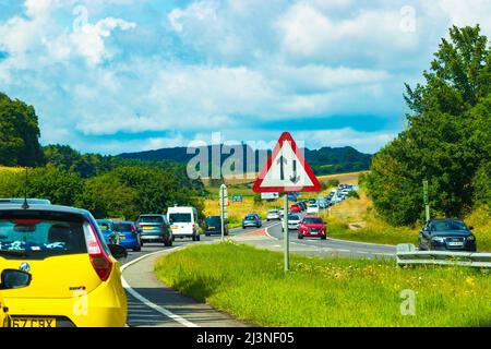 Vista di A303 strada vicino Salisbury nella contea inglese di Wiltshire, Regno Unito Foto Stock