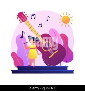 Cantante popolare in solista. Musica strumentale acustica. Serata disco, festival jazz, concerto rock. Spettacolo di band dal vivo. Vita notturna. iso vettore Illustrazione Vettoriale