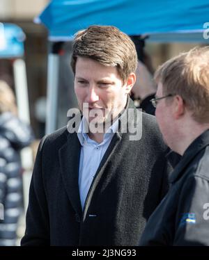 Gelsenkirchen, Germania. 09th Apr 2022. Martin Vincentz (l), presidente dell'AFD in NRW, si trova al lancio della campagna dell'AFD in NRW. Le elezioni di Stato nella Renania settentrionale-Vestfalia si terranno il 15 maggio. Credit: Caroline Seidel-Dissmann/dpa/Alamy Live News Foto Stock