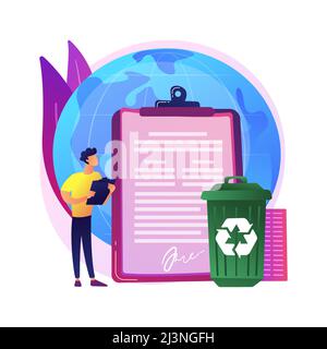 Illustrazione vettoriale del concetto astratto di riciclaggio imposto dal governo. Normative ecologiche, normative locali in materia di riciclaggio, rifiuti solidi urbani, tappetino riciclabile Illustrazione Vettoriale