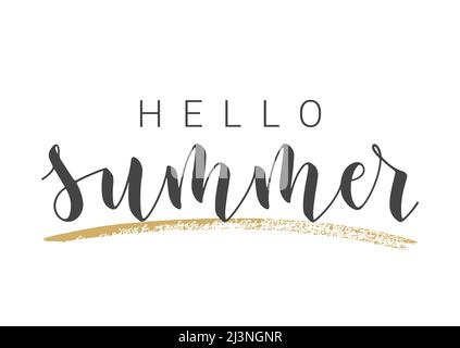Scritta a mano di Hello Summer. Modello per Banner, biglietto, invito, Party, Poster, Prodotto Web o di stampa. Illustrazione Vettoriale