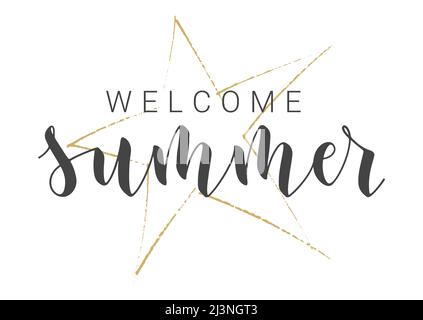 Scritta a mano di Welcome Summer. Modello per Banner, biglietto, invito, Party, Poster, Prodotto Web o di stampa. Illustrazione Vettoriale