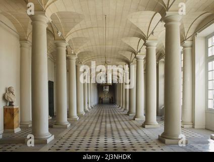 Sala colonnata (Galerie des Colonnes) presso l'Château de Compiègne di Compiègne, Francia. Foto Stock