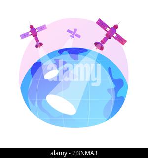 Illustrazione vettoriale del concetto astratto di osservazione della terra. Ingegneria spaziale, scienze planetarie, servizio satellitare, geoinformazione, osservazione della Terra applicata Illustrazione Vettoriale