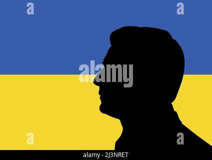 5 aprile 2022: Un'illustrazione di un ritratto di Volodymyr Zelenskyy, il presidente dell'Ucraina Foto Stock