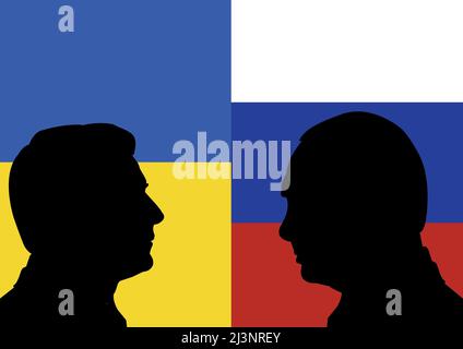 5 aprile 2022: Illustrazione di un ritratto di Volodymyr Zelenskyy, il Presidente dell'Ucraina e Vladimir Putin, presidente della Russia Foto Stock